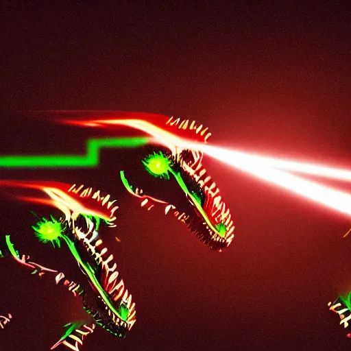 Image similar to threeheaded cyborg tyrannosaurus rex with lasers. 8 5 mm f / 1. 4