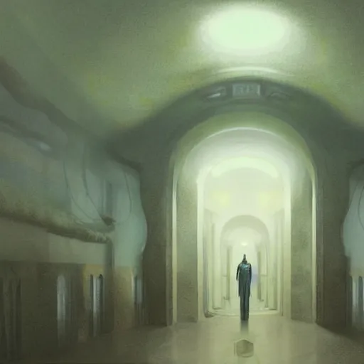 Image similar to rococo science fiction burial chamber hospital filled with cloning vats with indistinct human figures inside, dune concept art by greg rutkowski, zdzisław beksinski, anato finnstark