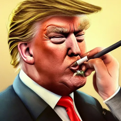 Image similar to a high detail photo of donald trump smoking a cigarrette, subject= donald trump, subject detail: extremly detailed, subject action: smoking a cigar, photorealism, dramatic lighting, award winning photograph, trending on artstation