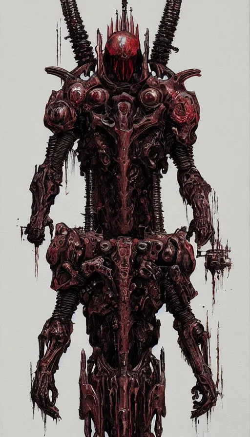 Prompt: Doom themed painting of symmetrical torso black and crimson inferno armor with extended evil armored hands concept, intricate artwork by H.R. Giger, Johnatan Wayshak, Zdizslaw Beksinski, Ayami Kojima, Amano, Karol Bak, Moebius, and Mark Brooks, Neo-Gothic, gothic, rich deep colors, art by Takato Yamamoto, masterpiece, face by Artgerm, very coherent artwork, cinematic, hyper realism, high detail, octane render, unreal engine, 8k, High contrast, golden ratio, trending on cgsociety