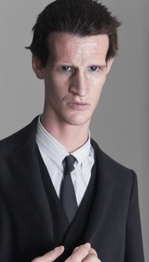 Image similar to a man with black eyes, he has the facial structure of matt smith