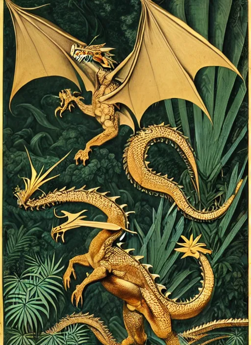 Image similar to game of thrones dragon in a tropical forest, john james audubon, ernst haeckel, intaglio, sharp focus