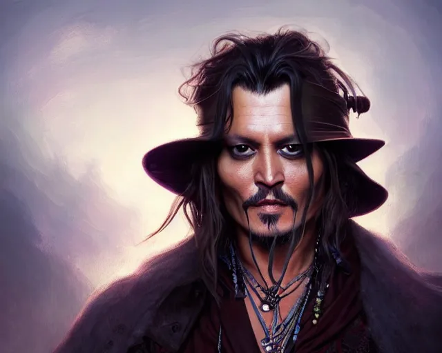 Image similar to photography of johnny depp, deep focus, d & d, fantasy, intricate, elegant, highly detailed, digital painting, artstation, concept art, matte, sharp focus, illustration, hearthstone, art by artgerm and greg rutkowski and alphonse mucha