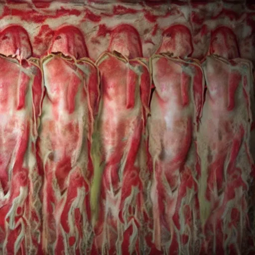 Image similar to the shroud of turin made of bacon, photography, 8 k, highly detailed, ultra realistic, path traced