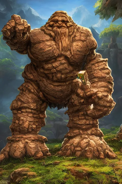 Image similar to zelda fantasy art giant golem troll wood rock greeble gemstone, global illumination ray tracing hdr fanart arstation by sung choi and eric pfeiffer and gabriel garza and casper konefal