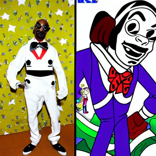 Prompt: snoop dogg as buzz lightyear dance battling jimmy neutron dressed as a powerpuff girl