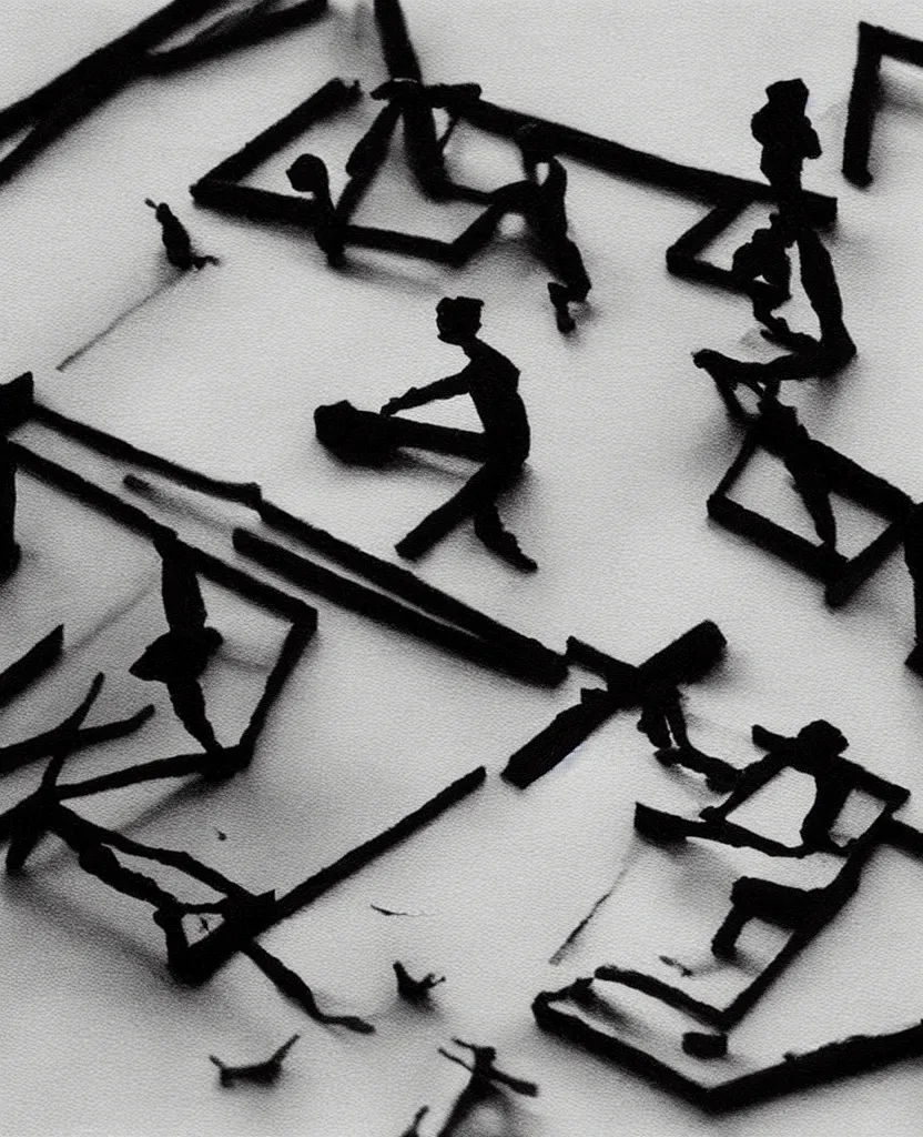 Image similar to stop motion movie frames representing a painting of a hand writing a letter, war in background, stop motion, minimal, black and white, designed by escher