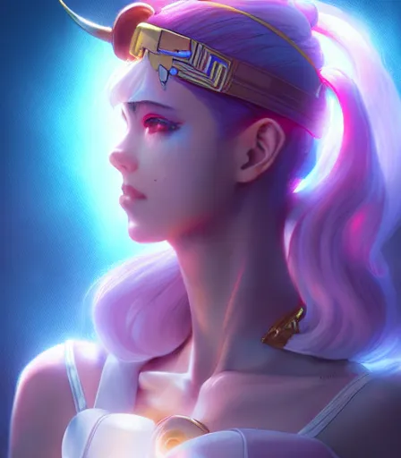 Image similar to beautiful portrait of the cyberpunk goddess Sailor Moon , character design by charlie bowater, ross tran, artgerm, and makoto shinkai, detailed, soft lighting, rendered in octane