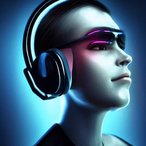 Image similar to electronic dj portrait, cyberpunk 2 0 7 7, cyberpunk, photorealistic, ultra detailed, neon, octane, bokeh, cinematic lighting, cyber, cyberpunk city, headphones, studio quality, feature, scars, cyberface, 8 k