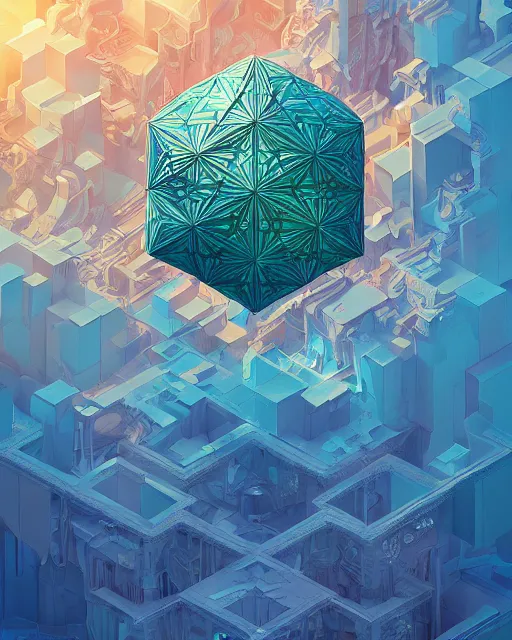 Prompt: highly detailed vfx of icosahedron, global illumination, detailed and intricate environment by james jean, liam brazier, petros afshar, victo ngai and tristan eaton