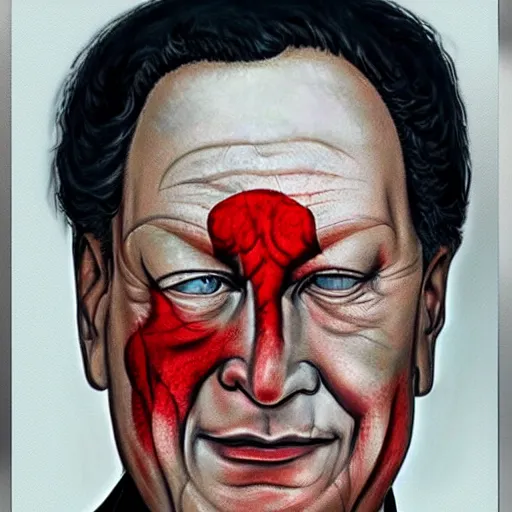 Image similar to yeltsin with red eyes, creepy realistic art in color