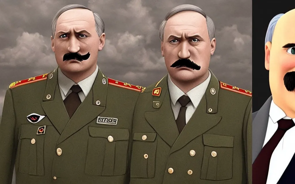 Prompt: alexander lukashenko as hitler realistic faces shot from movie pixar