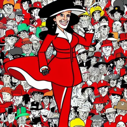 Prompt: carmen sandiego in where's waldo