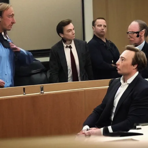 Image similar to Saul Goodman in court with Elon Musk