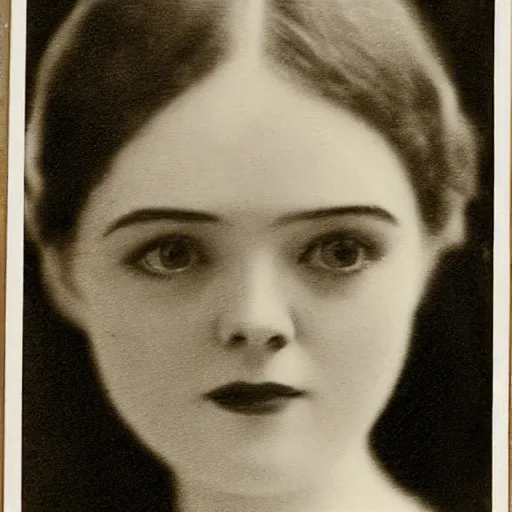 Image similar to Headshot edwardian photograph of Elle Fanning, 1910s, 1900s, 1920s, grainy, victorian, detailed, by Eveleen Myers