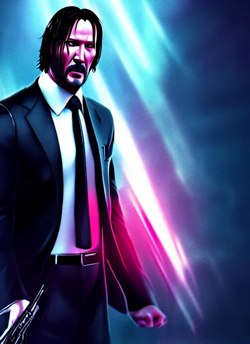 Prompt: photograph poster of John wick, sunglasses,at night ,dream,80s, vivid, Exquisite , dynamic,realistic, artstation, arnold render, dramatic lighting