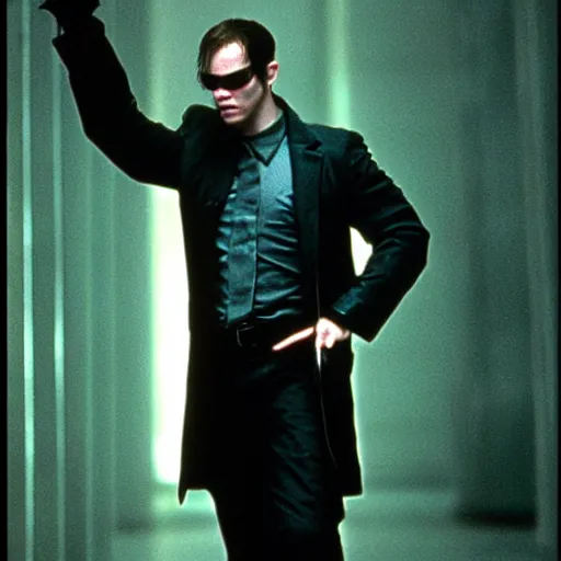 Image similar to michael c. hall as neo in the matrix movie still