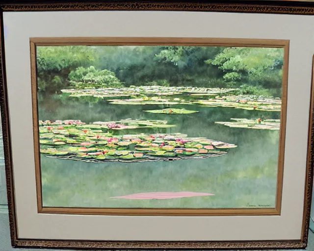 Image similar to a beautiful painting of a water lily pond, japanese watercolor,