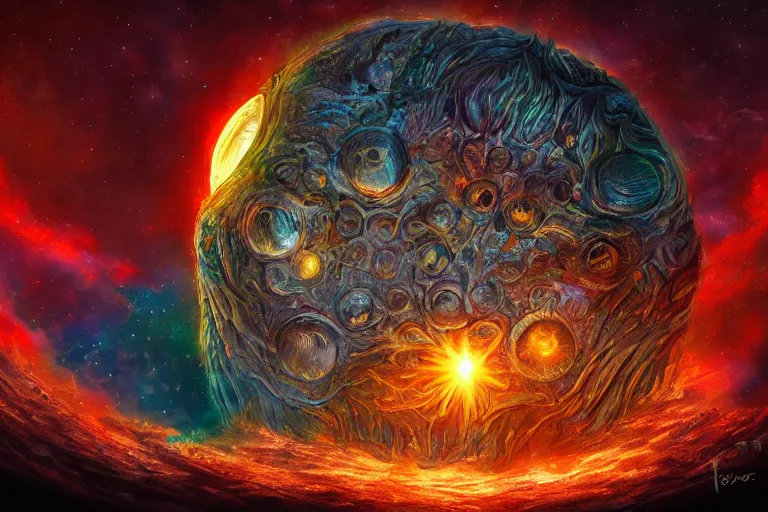 Prompt: a cosmic monster eating the sun, digital painting, mixed media, trending on artstation and deviantart, epic composition, highly detailed, 8 k