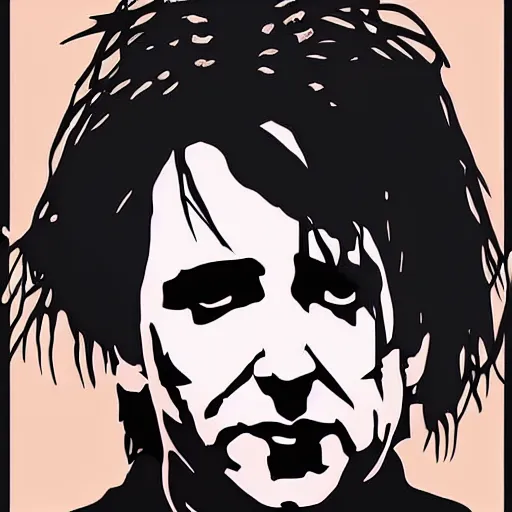 Prompt: trent reznor as robert smith as neil gaiman, vector art, art deco