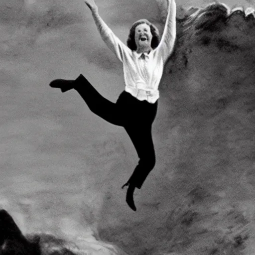 Prompt: margaret thatcher falling from a cliff