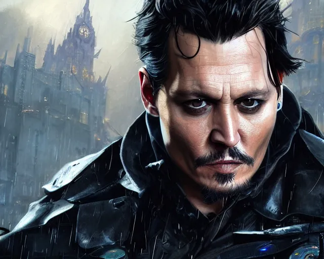 Prompt: highly detailed portrait of johnny depp as bruce wayne, in batman : arkham knight, stephen bliss, unreal engine, fantasy art by greg rutkowski, loish, rhads, ferdinand knab, makoto shinkai and lois van baarle, ilya kuvshinov, rossdraws, tom bagshaw, global illumination, radiant light, detailed and intricate environment