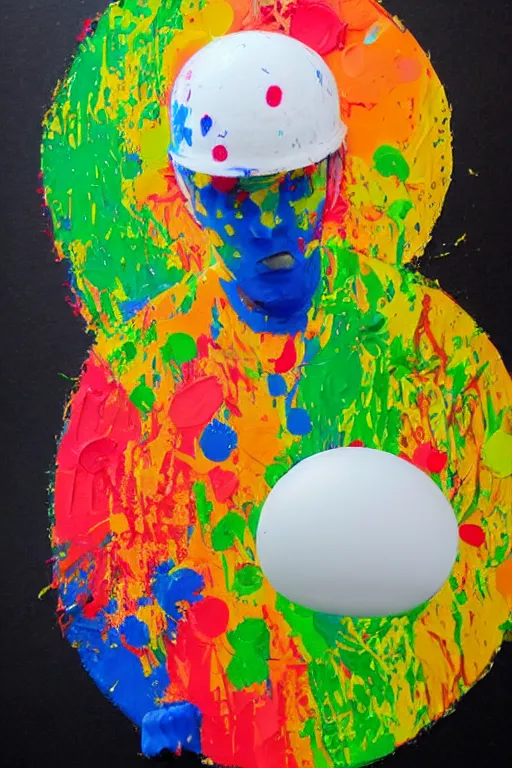 Image similar to figure made out of paint splatters playing ping pong, artwork, paddle and ball