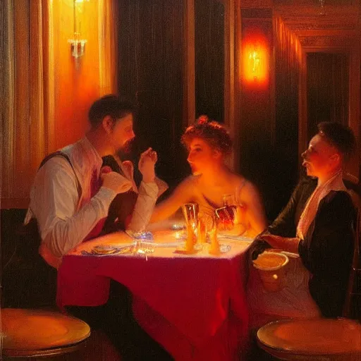 Image similar to The bustling restaurant by Delphin Enjolras and WLOP