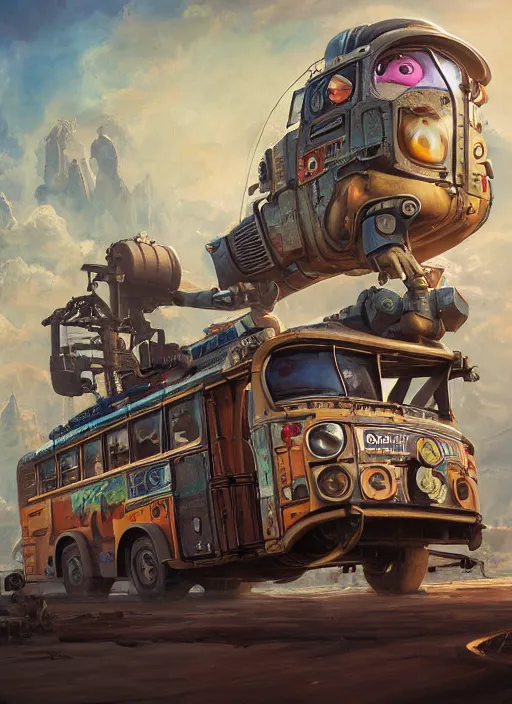 Image similar to high intricate painting bus lightyear, dieselpunk, full shot, neil gaiman, maria panfilova, andrea savchenko, mike kime, ludovic plouffe, qi sheng luo, oliver cook, julian calle, eddie mendoza, trending on artstation