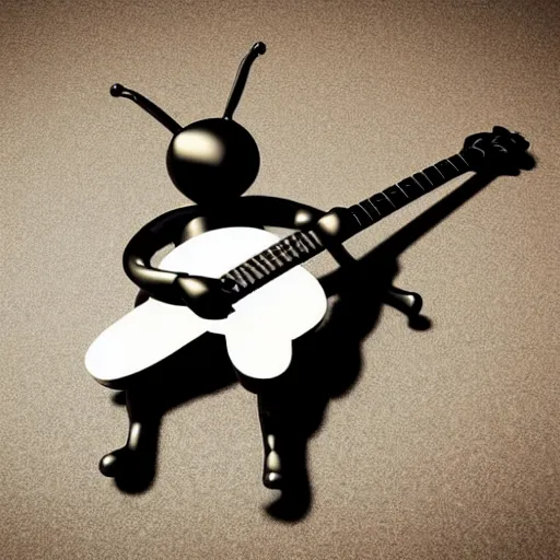 Prompt: portrait of a 3d bee made of metal, shiny, playing bass guitar onstage like Paul McCartney