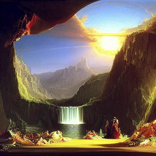 Prompt: interactions with a parallel universe. beautiful painting by thomas cole ( 1 8 3 3 )