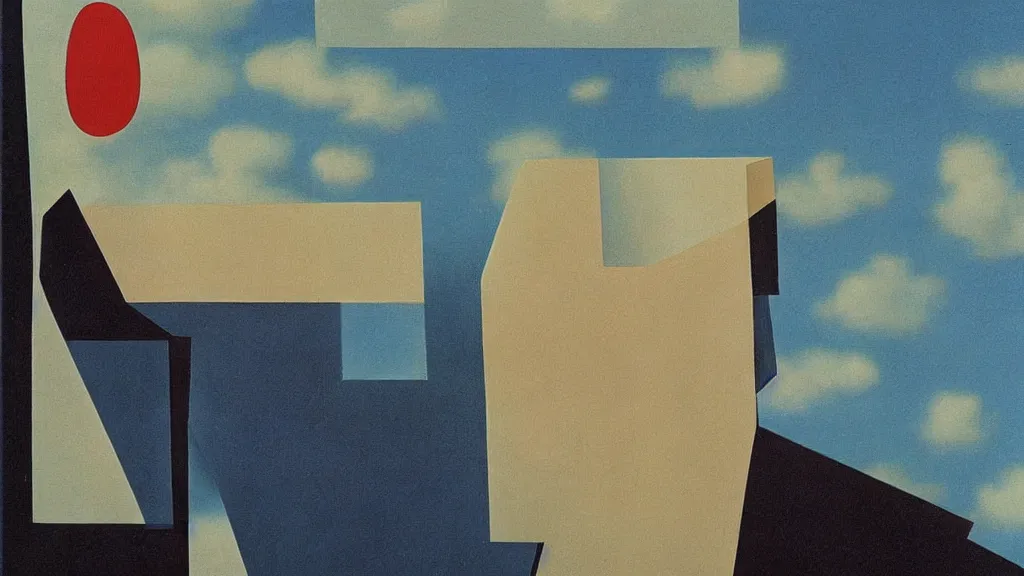 Image similar to abstract primitivism minimalism art painting, lines, forms, shapes, in style ofrene magritte