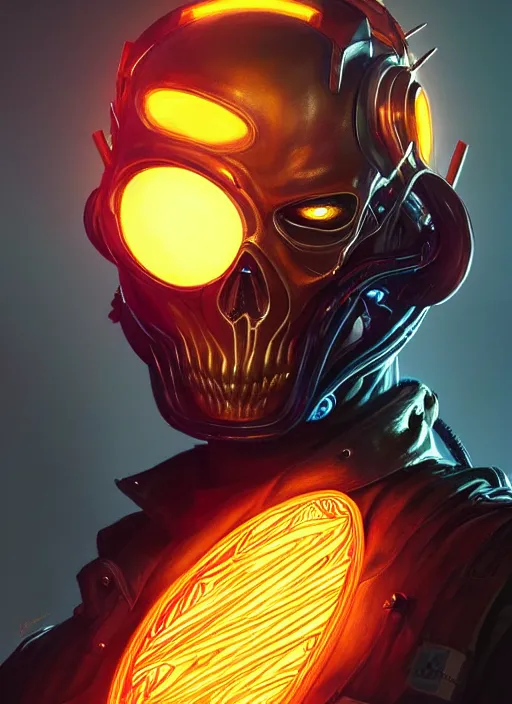 Image similar to portrait of apex legends ghost rider, intricate, elegant, glowing lights, highly detailed, digital painting, artstation, glamor pose, concept art, smooth, sharp focus, illustration, art by artgerm and greg rutkowski, artey freytag