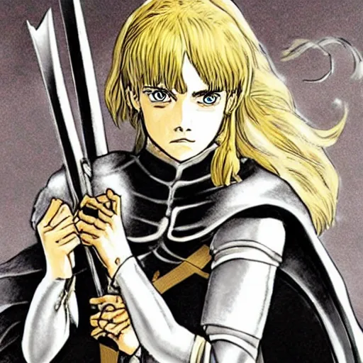 Image similar to emma watson as a knight in the style of berserk, by kentaro miura