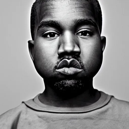 Prompt: the face of young kanye west wearing yeezy clothing at 1 3. 5 years old, black and white portrait by julia cameron, chiaroscuro lighting, shallow depth of field, 8 0 mm, f 1. 8