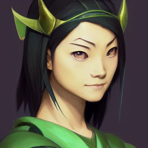 Image similar to Portrait of young Toph Beifong, blind, green dress, Avatar The Last Airbender, intricate, elegant, highly detailed, digital painting, artstation, concept art, smooth, sharp focus, illustration, art by artgerm and greg rutkowski and alphonse mucha and andrei riabovitchev