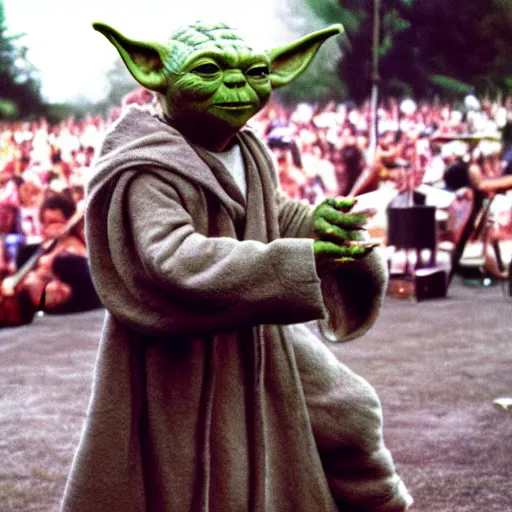 Image similar to yoda performing at woodstock