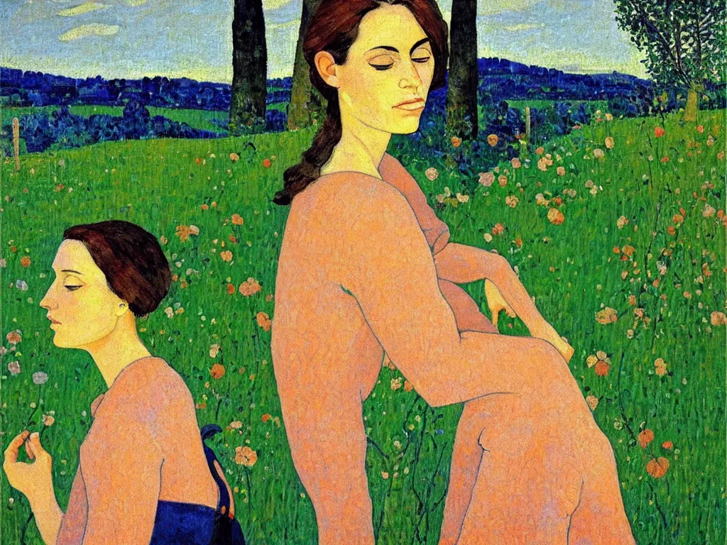 Prompt: a painted portrait of a women outdoors in thought, art by felice casorati, aesthetically pleasing and harmonious colors, impressionism, expressionism