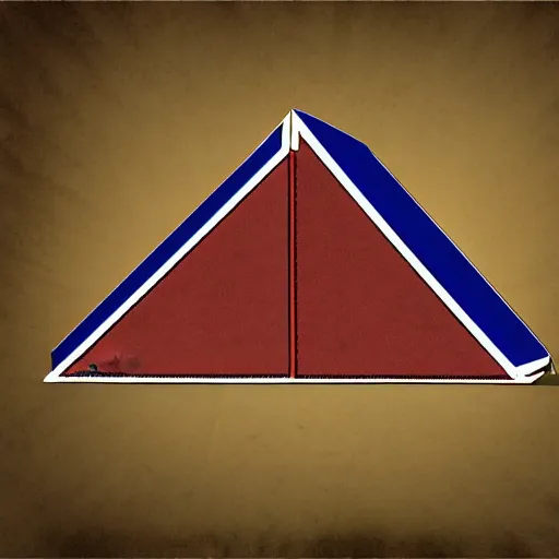 Prompt: concept art, polygonal, oldschool 8 0 s pyramid!!! triangular!!! cardboard!!! soviet ussr milk pack, blue, red and white, in game pathologic 2, unreal engine,