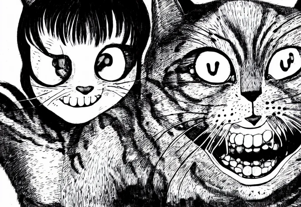 Image similar to smiling cat by junji ito