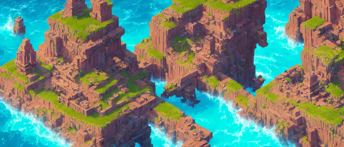 Prompt: isometric aztec ruins on a colorful ocean, unreal engine, fantasy art by greg, loish, rhads, ferdinand knab, makoto shinkai, lois van baarle, ilya kuvshinov, rossdraws, tom bagshaw, global illumination, radiant light, highly detailed and intricate environment, trending onstudio ghibli, octane render, 8 k