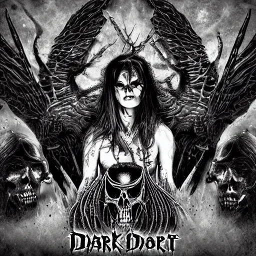 Image similar to heavy-metal album cover - dark-art, witch, made in tones of white and grey