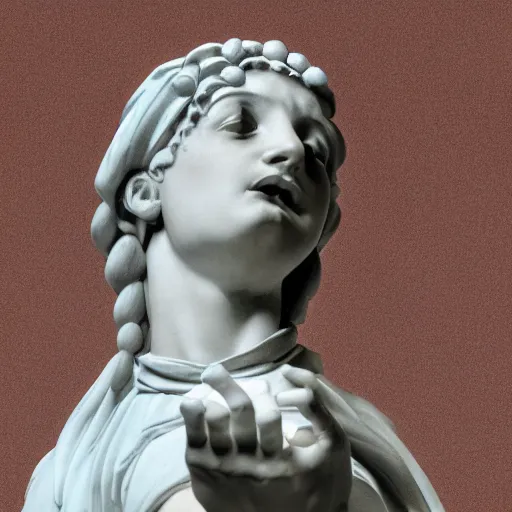 Prompt: a renaissance statue and a neon ring sculpture, black background, ray tracing, 3 d render, 8 k resolution, shar focus, hyper detailed, hyper realistic