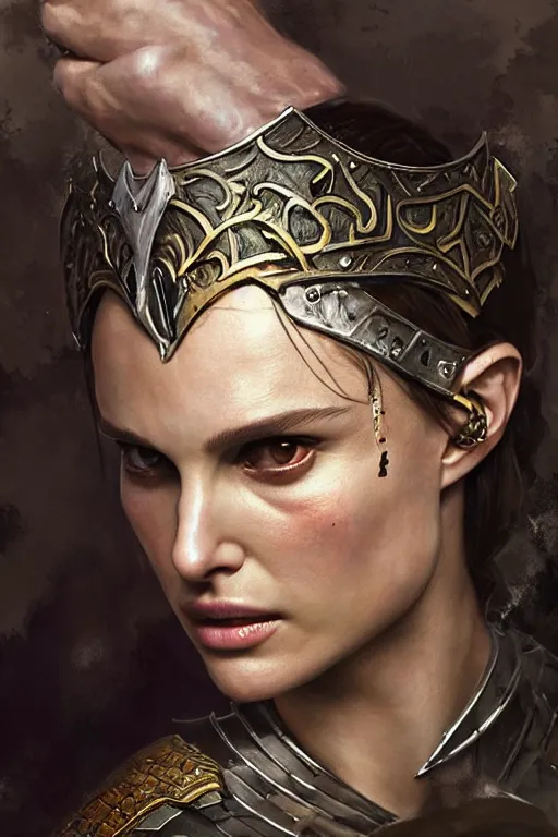 Prompt: natalie portman, legendary warrior, heroic fighter, lord of the rings, tattoos, decorative ornaments, battle armor, by carl spitzweg, ismail inceoglu, vdragan bibin, hans thoma, greg rutkowski, alexandros pyromallis, perfect face, finely detailed, realistic shading