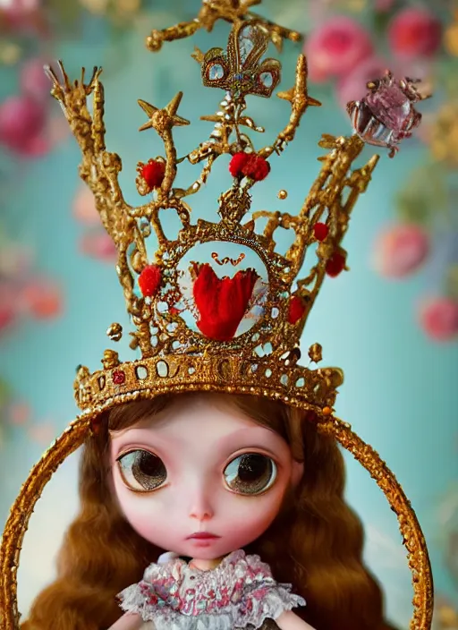 Image similar to closeup portrait of tin toy fairytale princess wearing a crown, depth of field, zeiss lens, detailed, symmetrical, centered, fashion photoshoot, by nicoletta ceccoli, mark ryden, lostfish, breathtaking, 8 k resolution, extremely detailed, beautiful, establishing shot, artistic, hyperrealistic, octane render