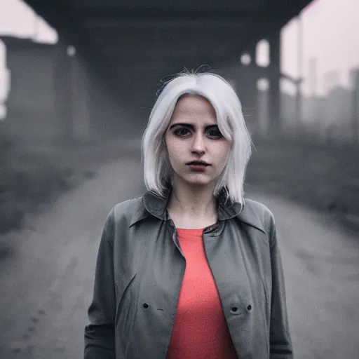 Prompt: ciri in an industrial soviet city, air pollution, fog, dslr 5 0 mm portrait photo