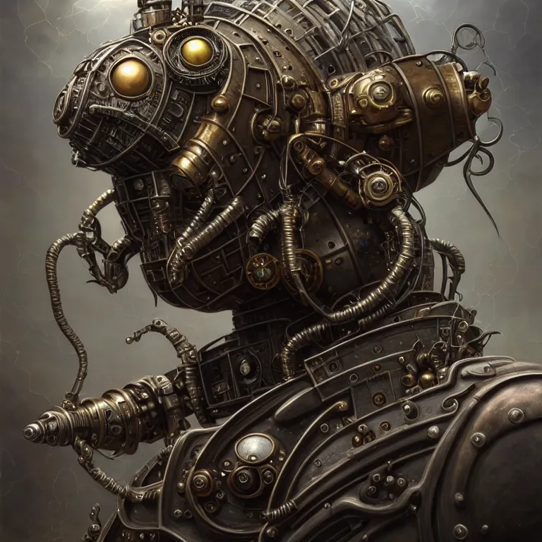 Image similar to portrait shot of a steampunk robot the mosquito, unreal engine realistic render, 8 k, micro detail, intricate, elegant, highly detailed, centered, digital painting, artstation, smooth, sharp focus, illustration, artgerm, tomasz alen kopera, peter mohrbacher, donato giancola, joseph christian leyendecker, wlop, boris vallejo