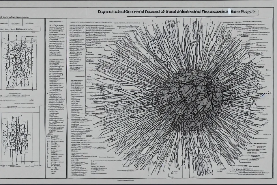 Prompt: detailed medical deconstruction chart of icosahedral phage, paper reports, printed files, old.