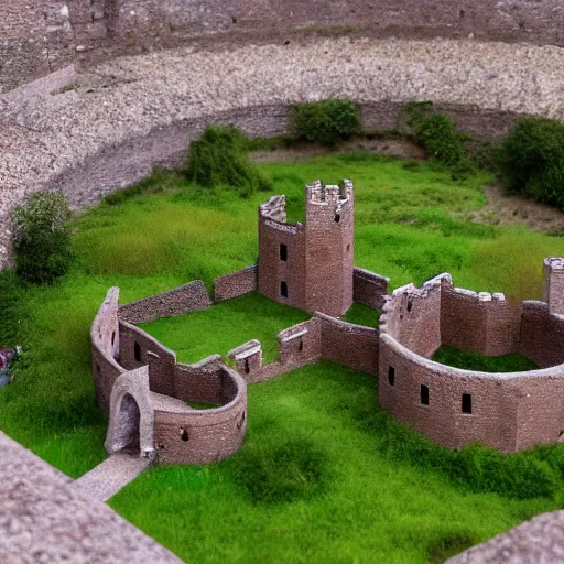 Prompt: a beautiful motte and bailey castle tilt shift perspective high resolution