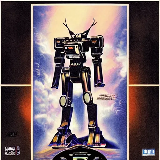 Prompt: mecha robot, symmetrical, movie poster art by drew struzan,